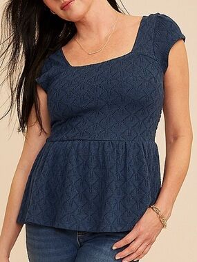 NWT Maurices Pointelle Peplum Sweater Top Size M